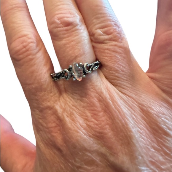 Silver Designed Ring with Iridescent Marquise Center Stone - Picture 4 of 5